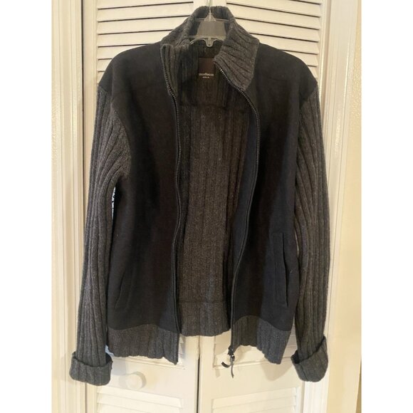 Urban Behavior 80% Wool Coat Jacket Mens Size L Black Grey Full Zip Fall Winter - Picture 1 of 8